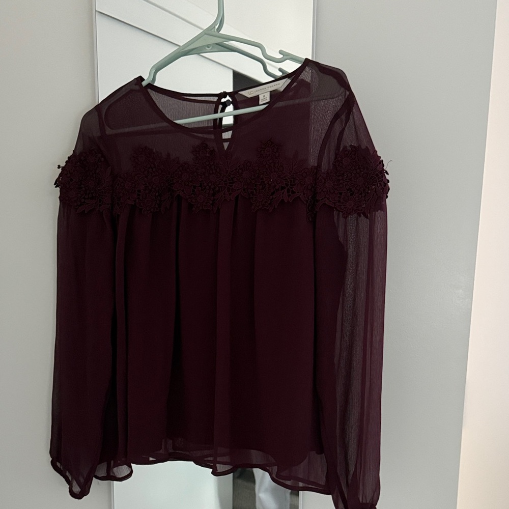 LC Lauren Conrad Deep Burgundy Lace Blouse